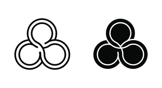 Abstract three interlocking circles icon symbolizing unity connection and complex relationships or interdependent systems
