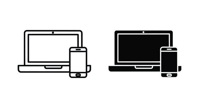 Laptop and smartphone icons representing responsive web design digital devices and cross-platform technology solutions
