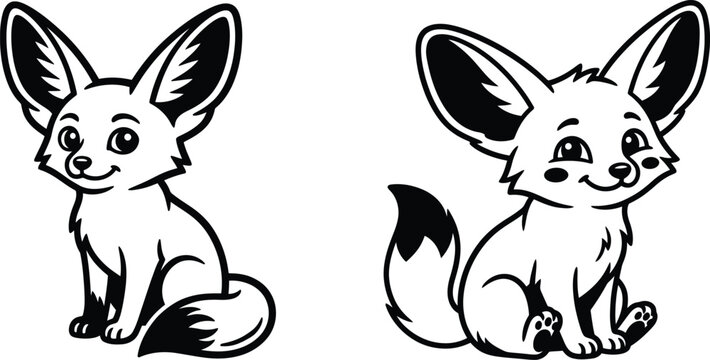 Cute Fennec Fox Vector Illustration, Minimalist Desert Animal Silhouette, Flat Design Mascot Set for Kids and Branding