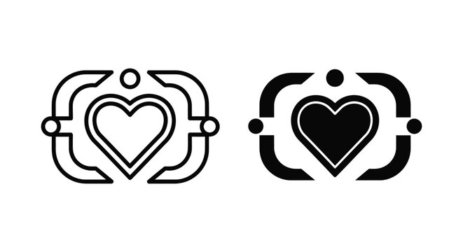 Code heart icon with curly braces outline and solid versions vector graphic for programming love favorite code snippets and digital expressions of appreciation in tech