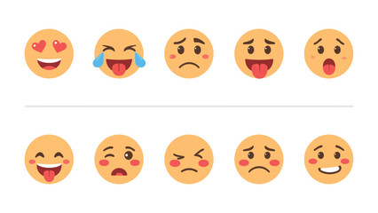 Naklejka premium Emotional Expressions Array: A vibrant array of diverse emotional expressions, captured through a collection of charming emojis.