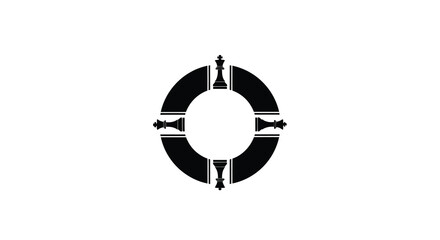 Chess pieces arranged in a circular pattern black silhouettes on a white background high quality professional detailed modern elegant stylish clean © Tushar02
