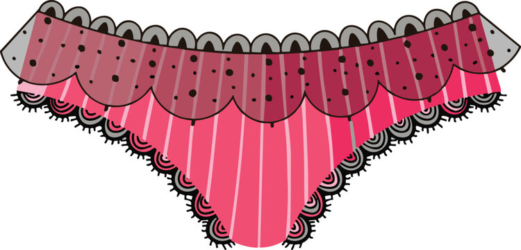Decorative underwear panties lingerie fashion striped scalloped lace pink maroon textile pattern illustration vector design