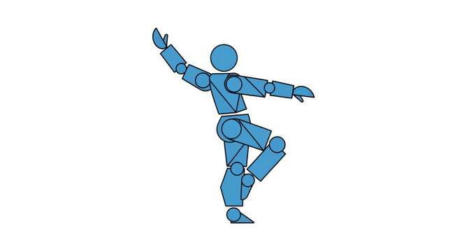 blue robot dancing isolated on white background