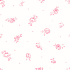 Seamless Ditsy Floral Pattern Small Pink Roses Repeat Background Fabric Textile Print