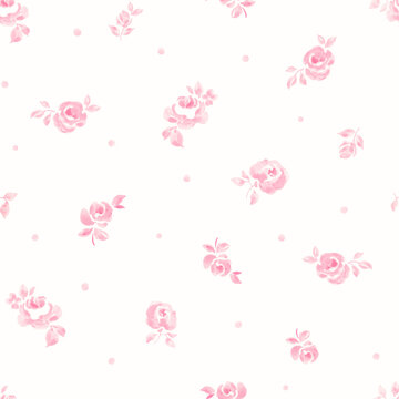 Seamless Ditsy Floral Pattern Small Pink Roses Repeat Background Fabric Textile Print