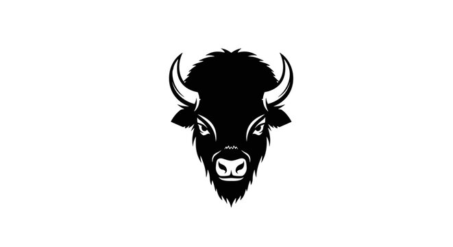Bison Head Silhouette Closeup Portrait.