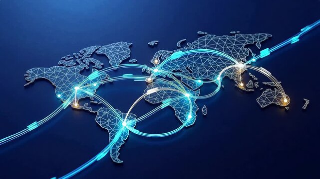 Digital network connection global communication technology future internet data transmission world map hologram cyber security concept artificial intelligence system cloud