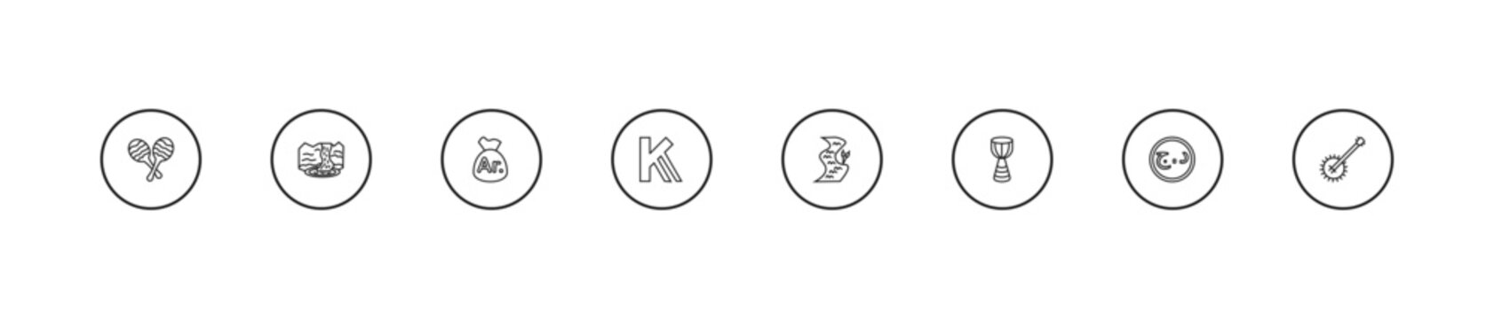 outline africa collection. thin icons set - malagasy ariary, kenyan shilling, river. editable vector for web and mobile ui