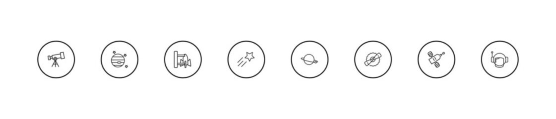 outline astronomy icons set - spaceport, shooting star, planet. editable vector for web and mobile ui © IconArt