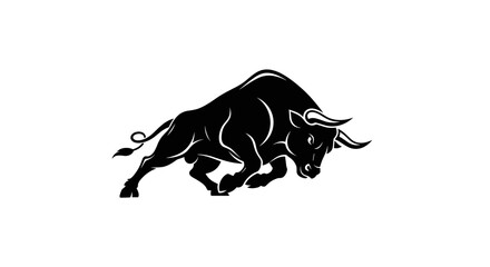 Fototapeta premium Black bull charging forward aggressively strong 1.