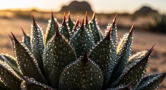 Agave plant with dew drops