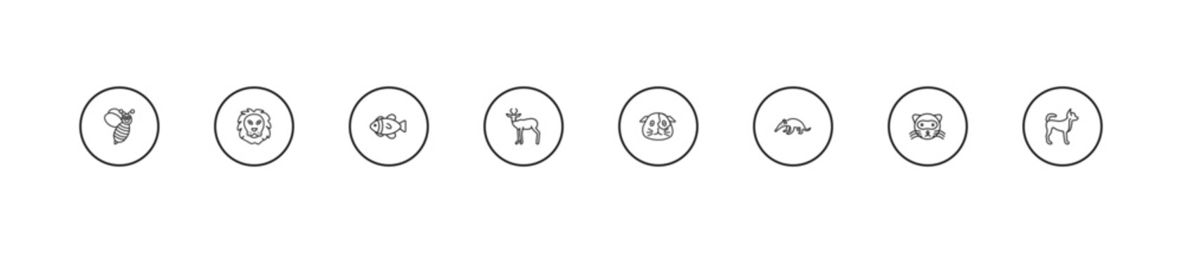 outline animals icons set - clownfish, antelope, guinea pig heag. editable vector for web and mobile ui