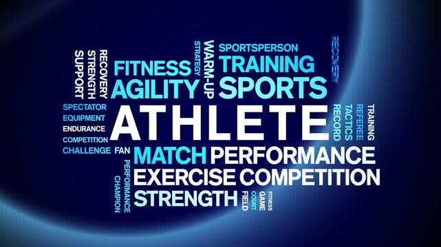 Athlete animated word cloud-text design animation tag kinetic typography seamless loop.