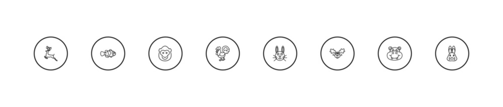 outline animals icons set - ape, cock, rabbit. editable vector for web and mobile ui