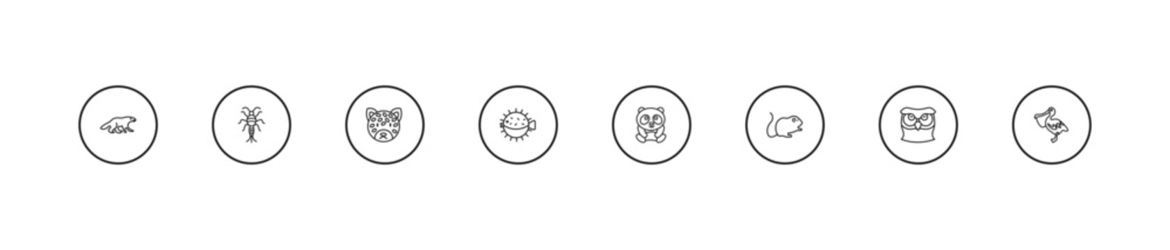 outline animals icons set - jaguar, puffer, panda. editable vector for web and mobile ui