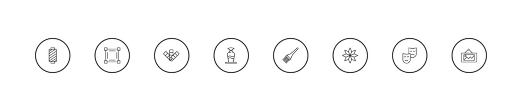 outline art icons set - ches, fountain jar, paint brushes. editable vector for web and mobile ui