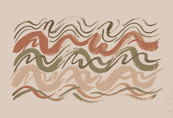Fototapeta premium Earth Tone Abstract Brush Stroke Pattern with Organic Wavy Lines and Earthy Colors for Bohemian Style Interior and Textile Design