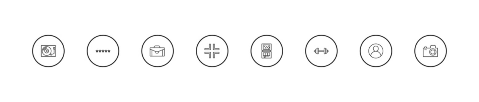 outline blogger and influencer icons set - suitcase, fame, makeup palette. editable vector for web and mobile ui