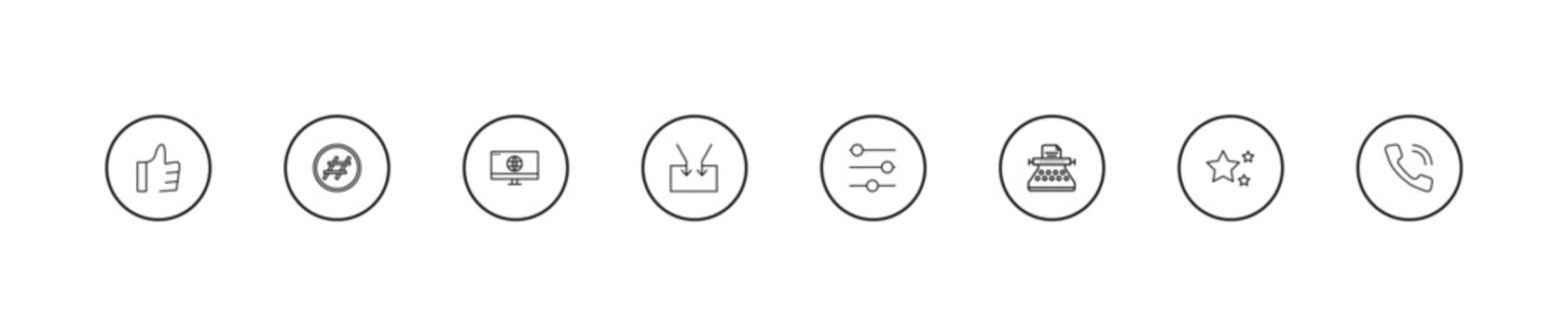 outline blogger and influencer icons set - web, feed, filter. editable vector for web and mobile ui