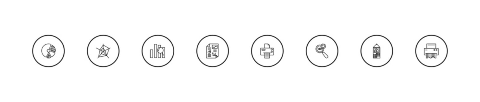 outline business and analytics icons set - profit analysis, infographics, print document. editable vector for web and mobile ui