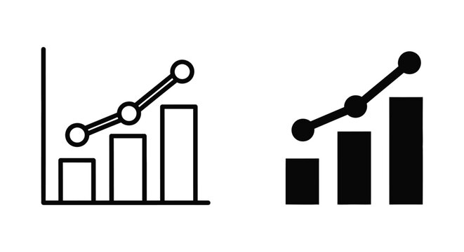 Bar chart and line graph icons in outline and filled black styles for business growth analysis