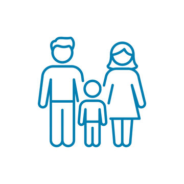 Simple Blue Linear Icon of a Happy Family Including Parents and Child for Website UI Social Services and Financial Planning Graphics