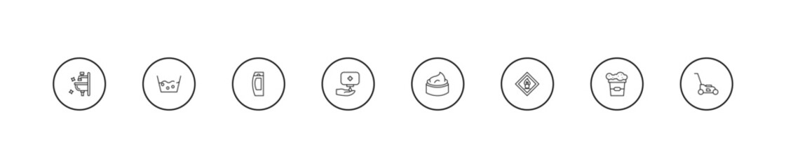 Obraz premium outline cleaning icons set - shampoo, hands cleanin, cream. editable vector for web and mobile ui