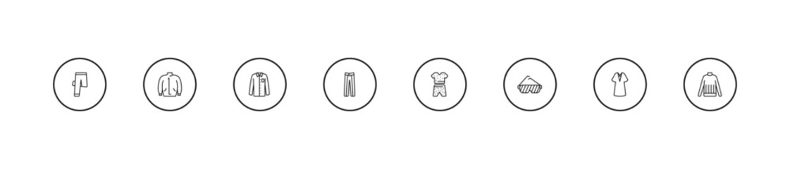 outline clothes icons set - formal shirt, oxford wave suit pants, pyjamas. editable vector for web and mobile ui © IconArt
