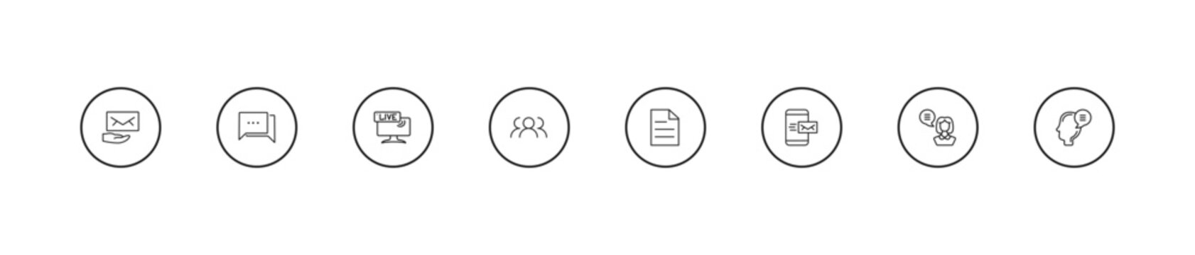 outline communications icons set - live news report, speaking, pager. editable vector for web and mobile ui