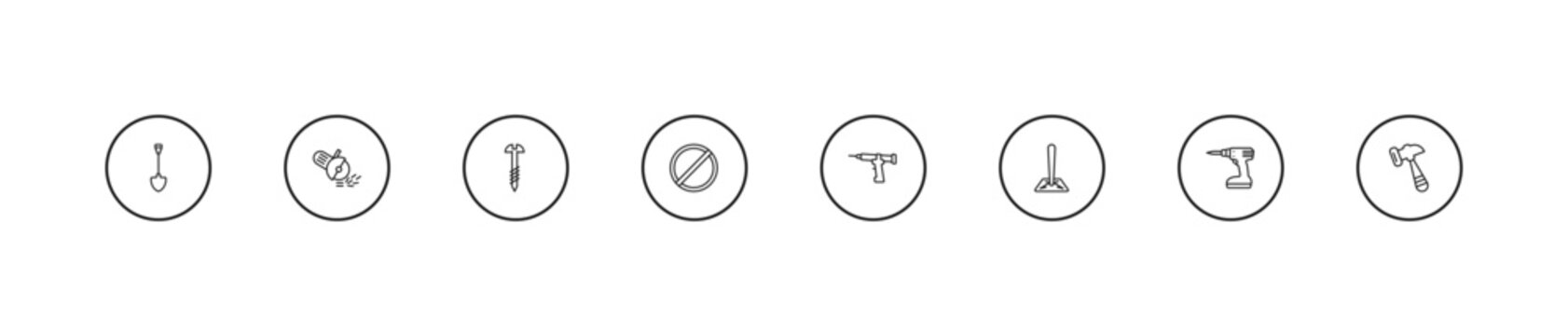 outline construction icons set - screw, stopping, sealant gun. editable vector for web and mobile ui
