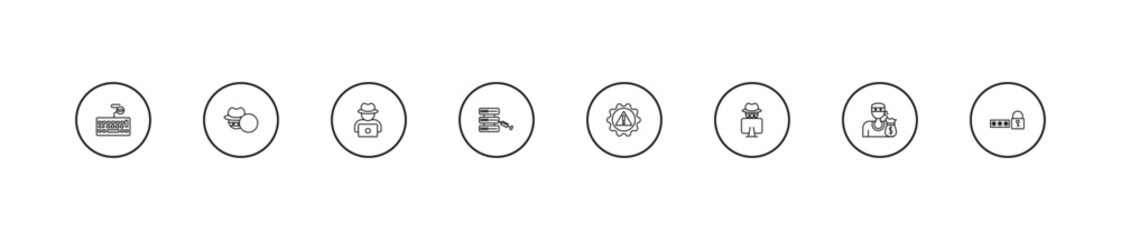outline cyber icons set - hack, code injection, risk. editable vector for web and mobile ui © IconArt
