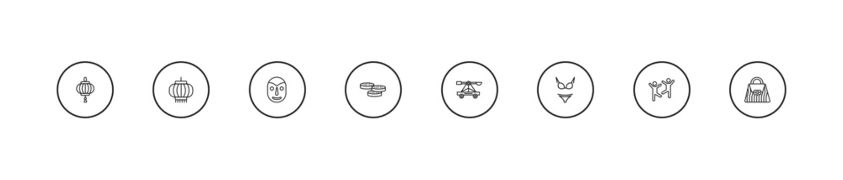 outline culture icons set - native american mask, mantecados, trebuchet. editable vector for web and mobile ui