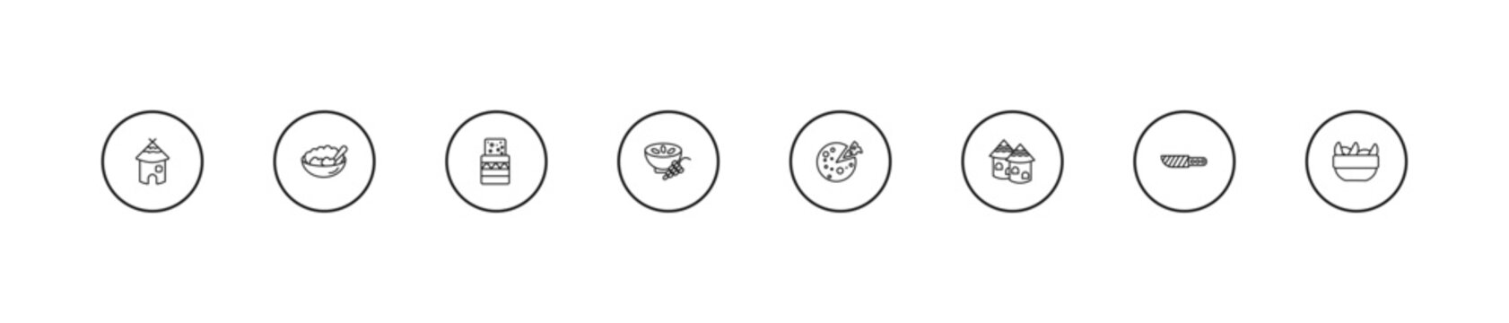 outline culture icons set - turron, ajoblanco, goat cheese. editable vector for web and mobile ui