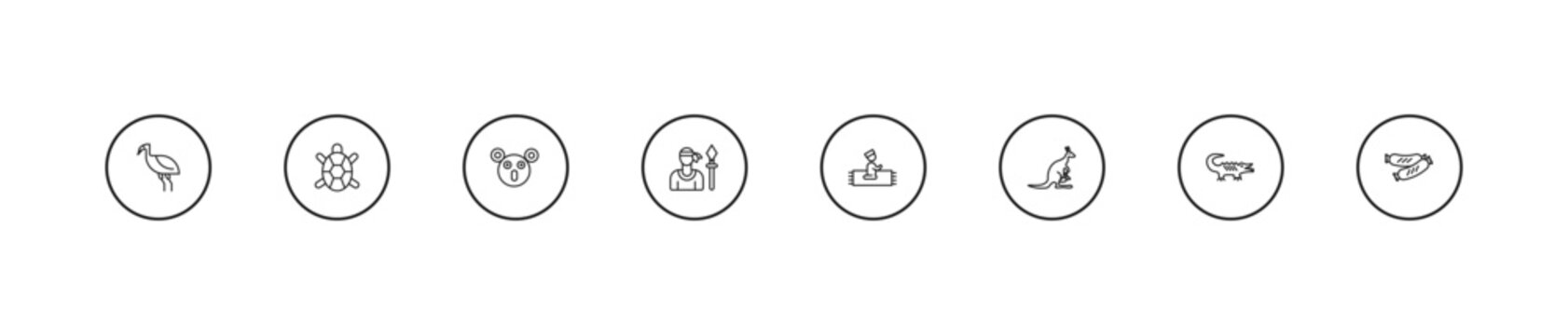 outline culture icons set - australian koala, native, islamic prayer. editable vector for web and mobile ui