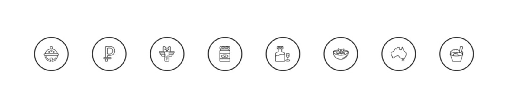 outline culture icons set - native american totem, vegemite, orujo. editable vector for web and mobile ui