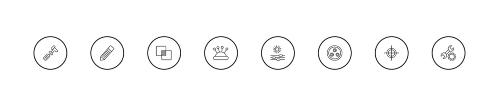 outline edit tools icons set - opacity, needle case, lightness. editable vector for web and mobile ui