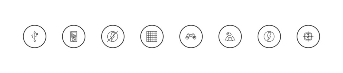 outline electronic stuff fill icons set - flash off, screen grid, joypad. editable vector for web and mobile ui © IconArt