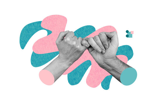 Creative picture collage 3d hands body fragment peace forgive each other friendship relationship best buddies fingers bonding connection