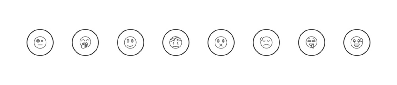 outline emoji icons set - emoji emoji, headache muted editable vector for web and mobile ui