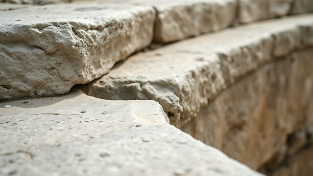 Close-up of an ancient stone step worn smooth by centuries of footsteps.