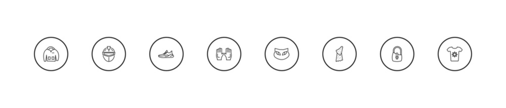outline fashion icons set - gym shoes, pair of gloves, cat eyes. editable vector for web and mobile ui