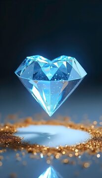A heart shaped diamond floating in the air over a puddle of water.