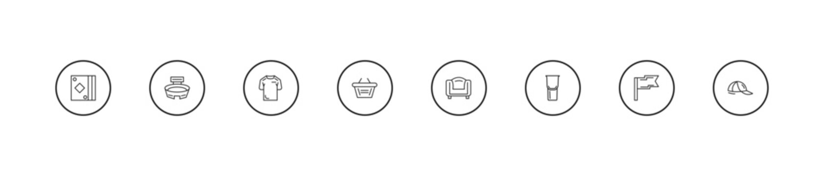 outline football icons set - tshirt, shopping basket, seats. editable vector for web and mobile ui