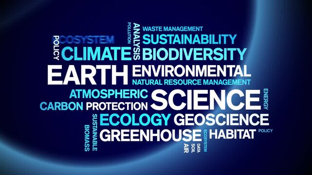 Earth Science animated word cloud-text design animation tag kinetic typography seamless loop.