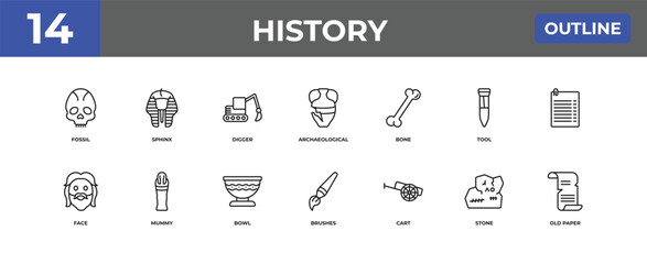 outline history icons set - fossil, sphinx, stone. editable vector for web and mobile ui © IconArt