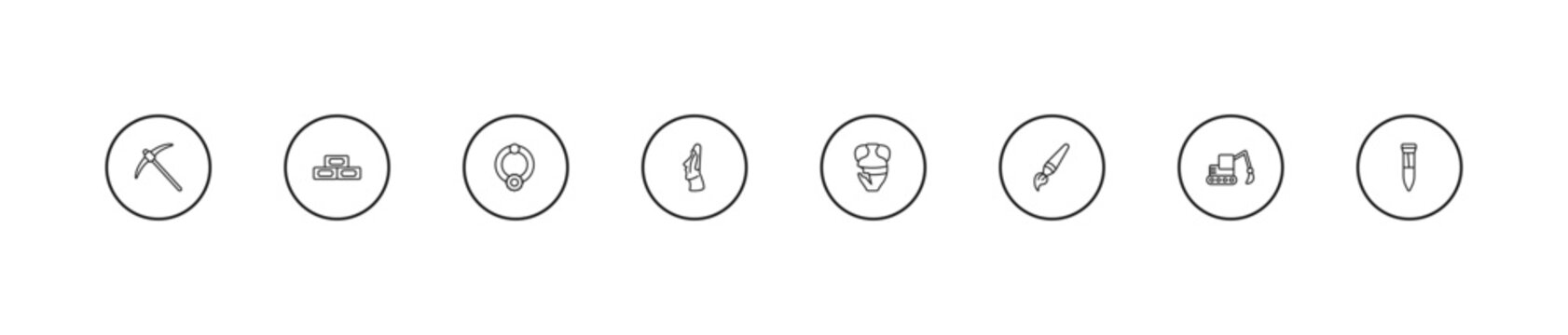 outline history icons set - bracelet, moais, archaeological. editable vector for web and mobile ui