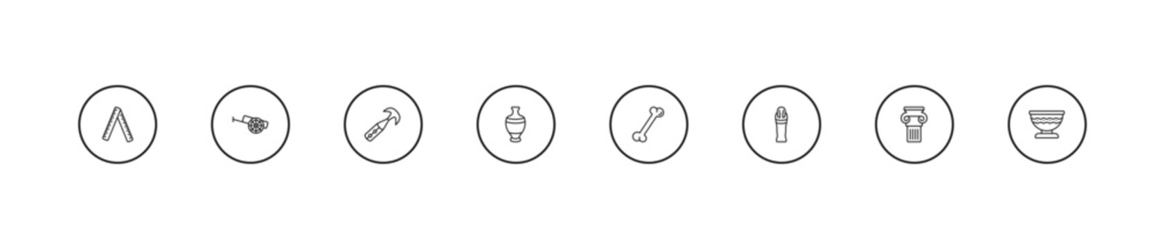 outline history collection. icons set - ancient weapon, vase, bone. editable vector for web and mobile ui