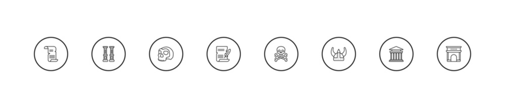 outline history icons set - skull, poster, skeleton. editable vector for web and mobile ui