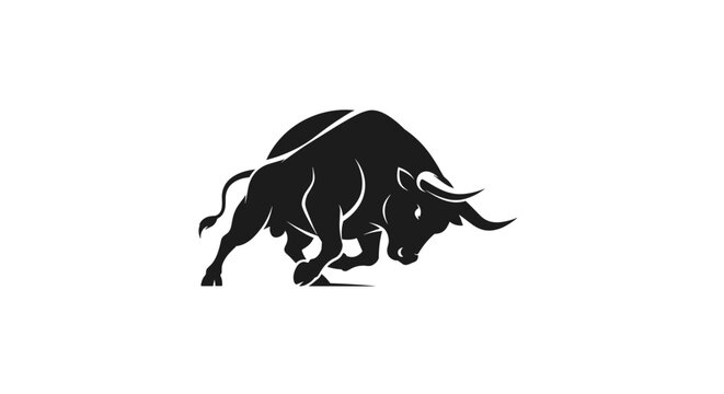 Black bull with white outline charging.